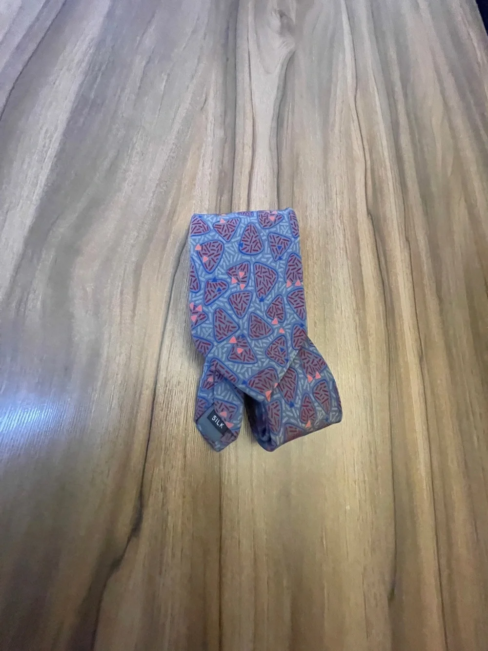 Yves Saint Laurent Blue and Pink Patterned Silk Tie